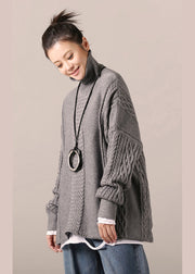 Kuscheliges Baumwoll-Sweater-Outfit mit Zitaten, Stehkragen, grau, Hipster-Strickoberteil, Federkabel
