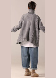 Kuscheliges Baumwoll-Sweater-Outfit mit Zitaten, Stehkragen, grau, Hipster-Strickoberteil, Federkabel