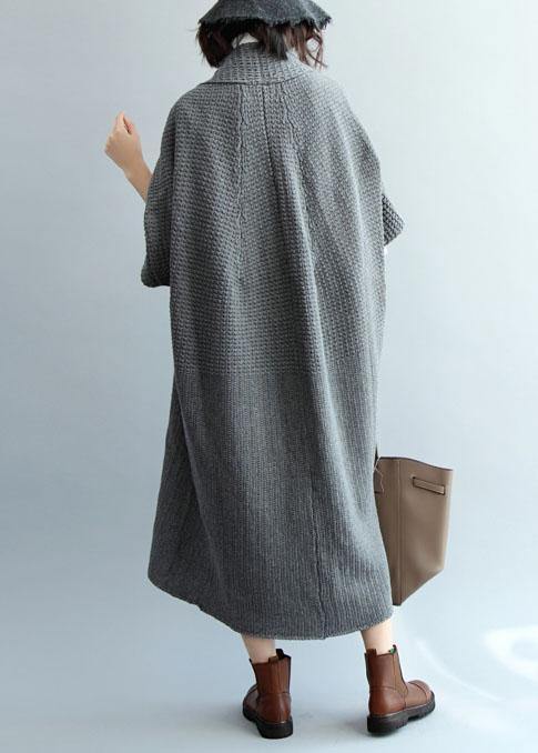 Cozy fall knitted coat trendy plus size gray Batwing Sleeve - SooLinen