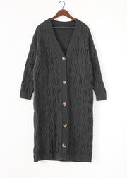 Cozy gray knit jacket Loose fitting v neck spring knit sweat tops - SooLinen