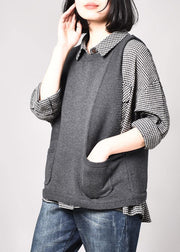 Cozy gray sleeveless knit coats Loose fitting pockets knitted coat o neck - SooLinen