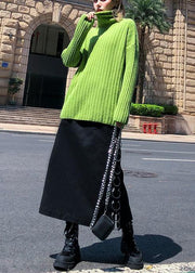 Cozy green knit tops oversize high neck thick knitted pullover - SooLinen