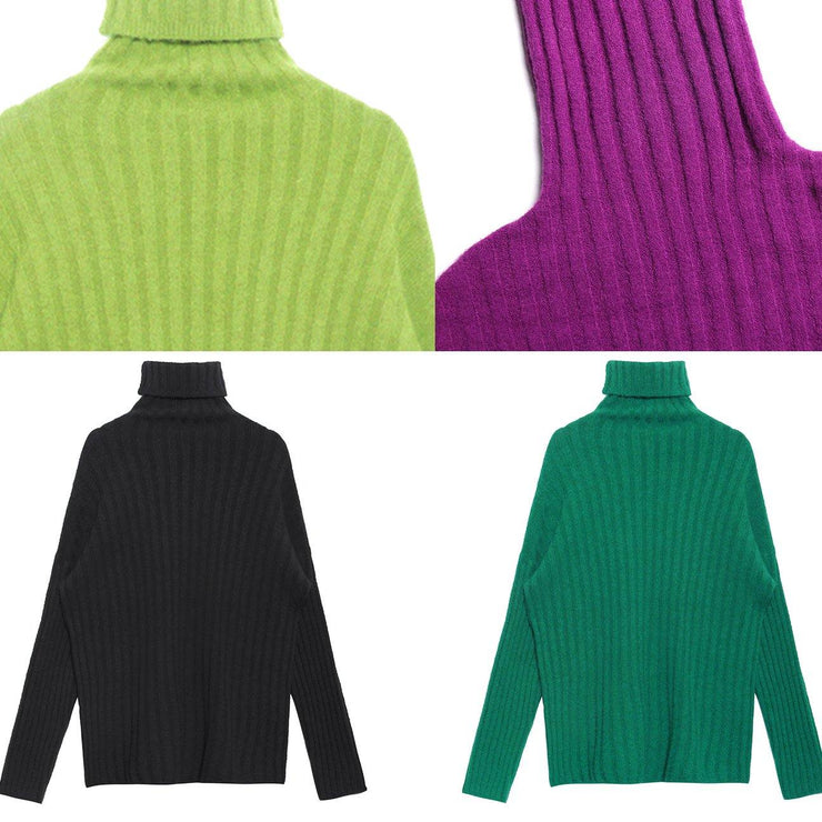 Cozy green knit tops oversize high neck thick knitted pullover - SooLinen