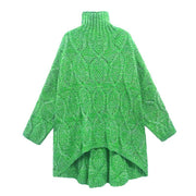 Cozy green knitwear plus size high neck low high design knit top silhouette - SooLinen