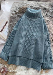 Cozy high neck beige knitwear  spring fashion low high design knit tops - SooLinen