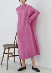 Cozy o neck Sweater fall weather plus size rose daily knit long dresses - SooLinen
