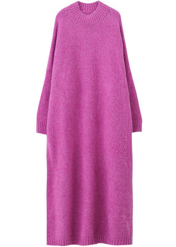 Cozy o neck Sweater fall weather plus size rose daily knit long dresses - SooLinen