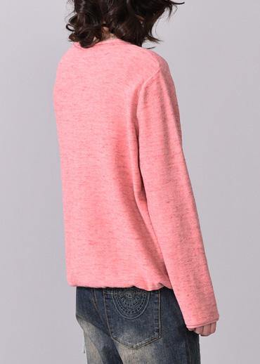 Cozy pink v neck knitted t shirt plus size autumn sweater prints - SooLinen