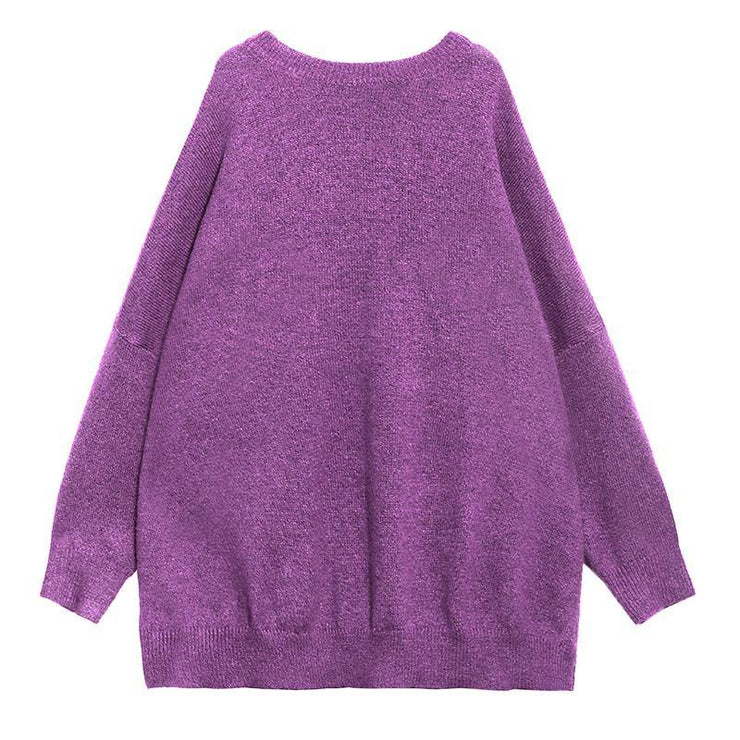 Cozy purple sweaters oversized o neck Batwing Sleeve crane tops - SooLinen