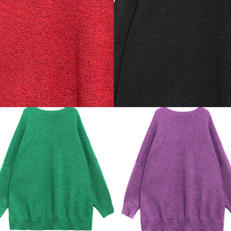 Cozy purple sweaters oversized o neck Batwing Sleeve crane tops - SooLinen