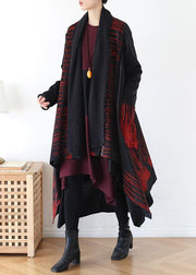 Cozy red print coat plus size spring asymmetric coat - SooLinen