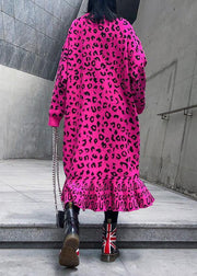 Cozy rose Leopard Sweater weather Vintage stand collar Hole Tejidos sweater dress - SooLinen