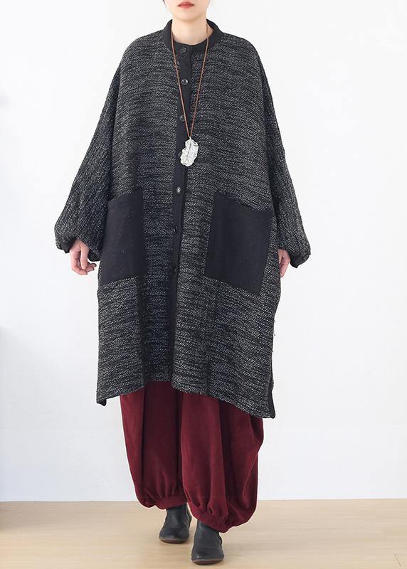 Cozy side open knit sweat tops plus size clothing black big pockets sweater coat - SooLinen