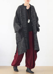 Cozy side open knit sweat tops plus size clothing black big pockets sweater coat - SooLinen