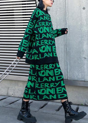 Cozy winter green prints knit sweat tops and elastic waist skirt casual two pieces - SooLinen