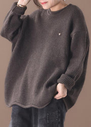 Cozy winter khaki knitted blouse fall fashion o neck sweater tops - SooLinen