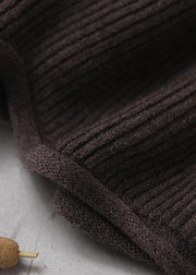 Cozy winter khaki knitted blouse fall fashion o neck sweater tops - SooLinen