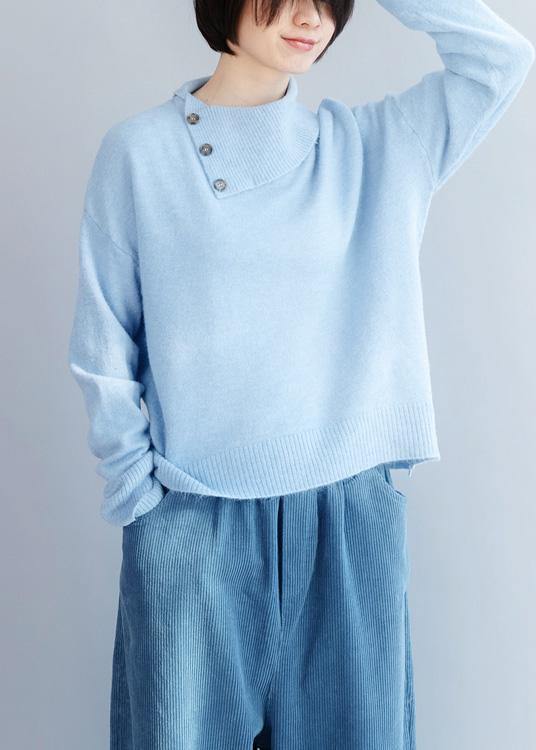 Cozy winter light blue knit sweat tops fashion long sleeve clothes - SooLinen