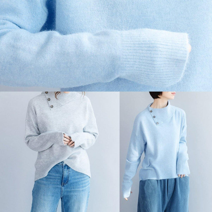 Cozy winter light blue knit sweat tops fashion long sleeve clothes - SooLinen