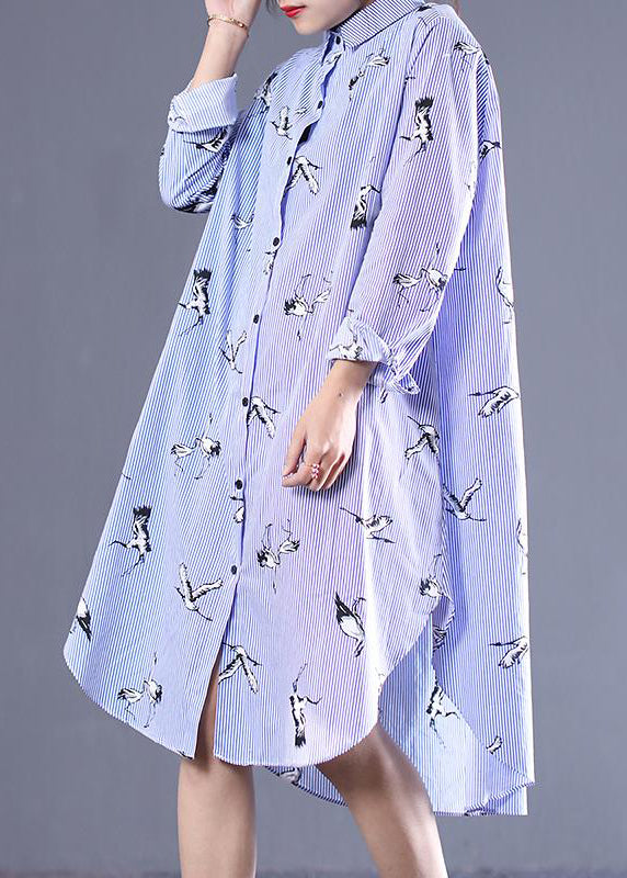 Crane Print Loose Spring Stripe Dress