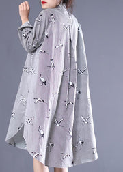 Crane Print Loose Spring Stripe Dress