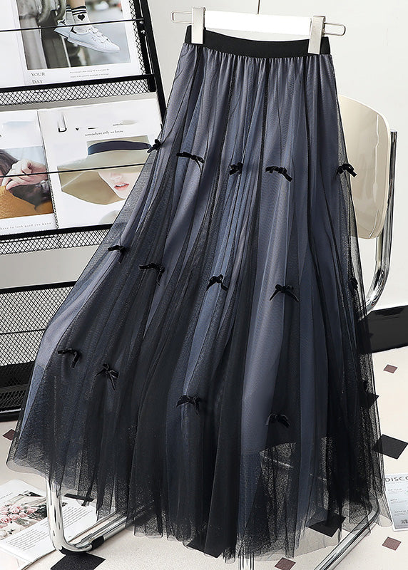 Cute Apricot Elastic Waist Bow Tulle A Line Skirts Spring