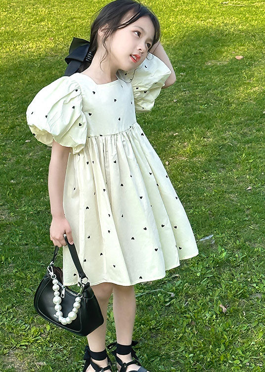 Cute Apricot Print Bow Patchwork Cotton Baby Girls Dress Summer