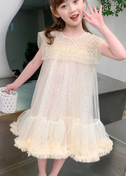 Cute Apricot Ruffled Sequins Patchwork Tulle Baby Girls Dresses Summer