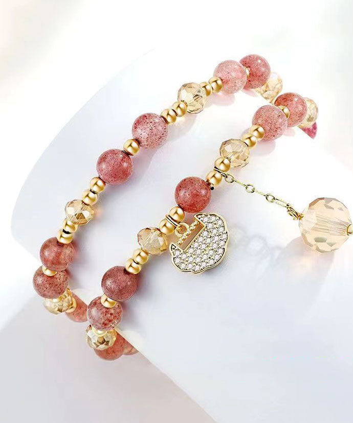 Cute Aqua Red Copper Overgild Pearl Crystal Charm Bracelet