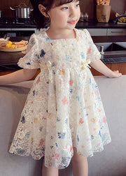 Cute Beige Ruffled Butterfly Patchwork Lace Baby Girls Dress Summer