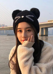 Cute Black Ear Warm Fleece Cotton Knit Bonnie Hat