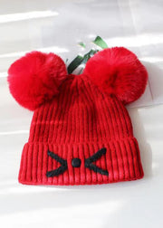 Cute Black Ear Warm Fleece Cotton Knit Bonnie Hat