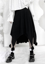 Cute Black Fuzzy Ball Decorated Asymmetrical Skirts