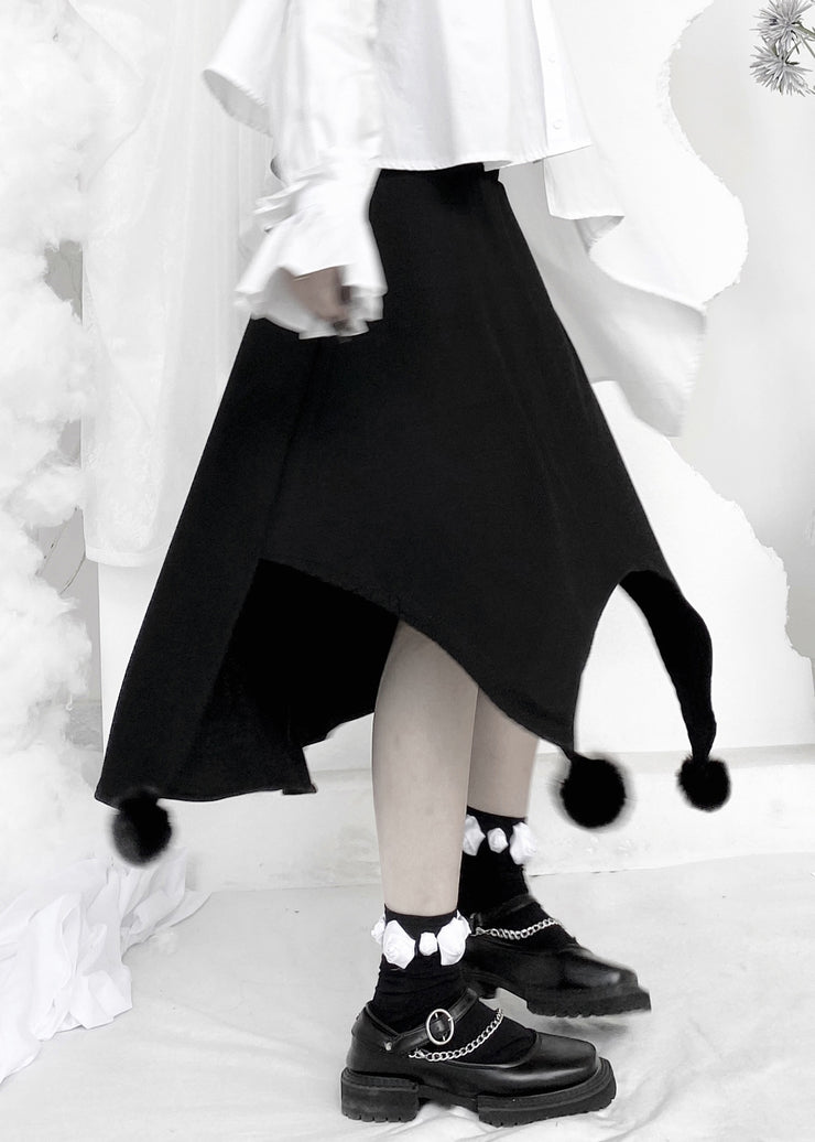 Cute Black Fuzzy Ball Decorated Asymmetrical Skirts