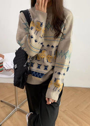 Cute Black Rabbit Pattern Knit Sweat Tops High Neck Sweater Tops - SooLinen