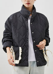 Cute Black Ruffled Patchwork Pockets Fine Cotton Filled Jacket Spring