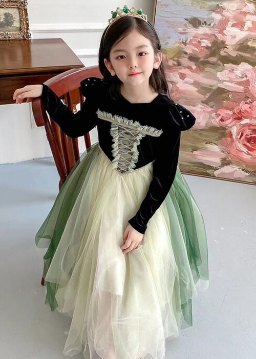 Cute Black Ruffled Tulle Patchwork Girls Party Dress Fall