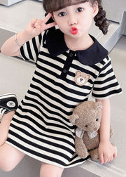 Cute Black Striped Peter Pan Collar Patchwork Cotton Baby Girls Dress Summer