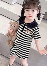 Cute Black Striped Peter Pan Collar Patchwork Cotton Baby Girls Dress Summer