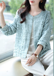 Cute Blue Lace Patchwork Floral Hollow Out Cardigans Long Sleeve