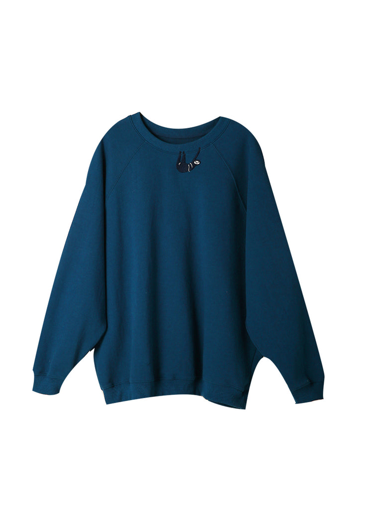 Cute Blue O-Neck Embroidered Cotton Sweatshirts Fall