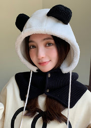 Cute Coffee Little Bear Knitted Warm Scarf Hat One Piece Faux Fur