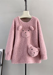 Cute Coffee O Neck Wool Loose Teddy Bear Winter Pullover