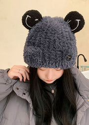 Cute Dark Grey Rabbit Ears Warm Fleece Knitted Cotton Bonnie Hat