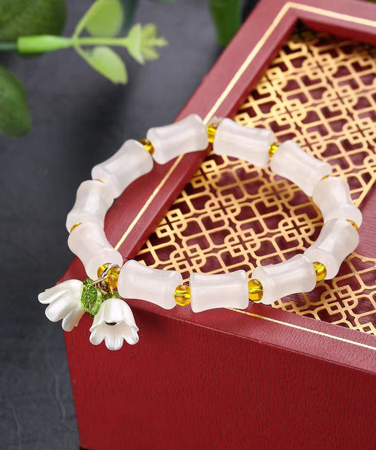 Cute Green Alloy Jade Bamboo Join Lily Of The valley Charm Bracelet