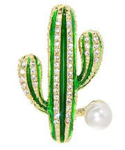 Cute Green Alloy Zircon Pearl Drip Glaze Cactus Brooches