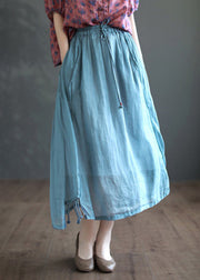 Cute Khaki Patchwork Elastic Waist Solid Ramie A Line Skirts Summer