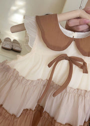 Cute Khaki Peter Pan Collar Ruffled Chiffon Kids Girls Dress Summer