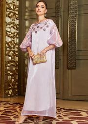 Cute Light Purple O-Neck Zircon Tulle Holiday Long Dress Lantern Sleeve