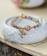 Cute Pink 14K Gold Zircon Jade Crystal Charm Bracelet